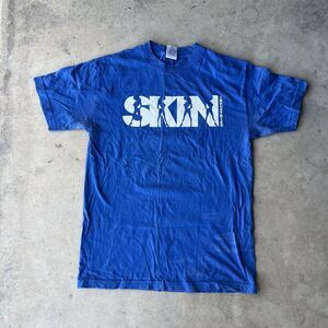 VTG Y2k 2000s Skin Industries Grunge Punk Skate Logo Distress Blue Tee T-Shirt M